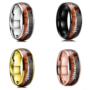 8mm stainless steel arrow rings with wood inlay in black gold silver and rose gold
