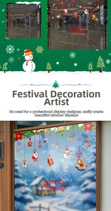Close-up of Santa Claus and snowman static stickers for Christmas window display