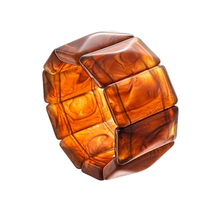Vintage tortoiseshell resin geometric stretch bracelet with amber and dark brown textures