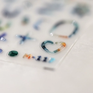 3D embossed nail art stickers M-117 with heart and abstract ink patterns in deep blue