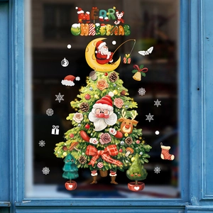 Christmas tree window static stickers with Santa, reindeer, and snowflakes for glass decor