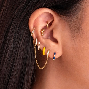 S925 silver needle gold hoop earrings with zircon pavé and colorful enamel drip oil