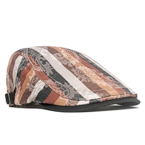 Vintage paisley pattern flat cap with dragon-phoenix motifs and black brim detail