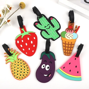 Set of 6 colorful silicone luggage tags with fruit and plant shapes for travel identification