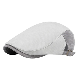 Classic British style newsboy cap in grey patchwork with adjustable side metal buckle