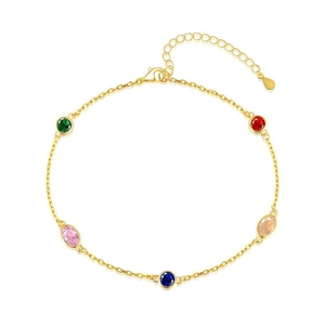 S925 sterling silver gold bracelet with colorful geometric zircons and lobster clasp