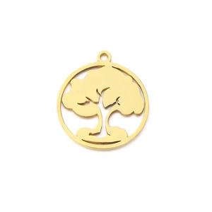 Golden stainless steel tree of life cut-out round pendant for jewelry making