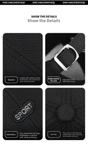 Detail shots of quick-dry sport cap featuring SPORT embroidery and adjustable buckle