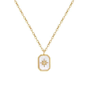 Minimalist 18K gold plated stainless steel necklace with starburst white shell pendant