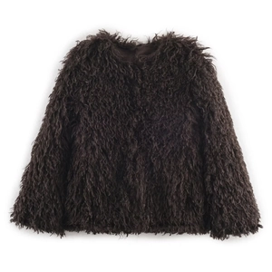 Women Faux Fur Jacket Plush Lamb Wool Effect Coat Loose Fit Round Neck Zipper Pocket Casual Streetwear Winter Outerwear