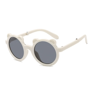 Lunettes de soleil pliables pour enfants avec oreilles d'ours et protection UV crème