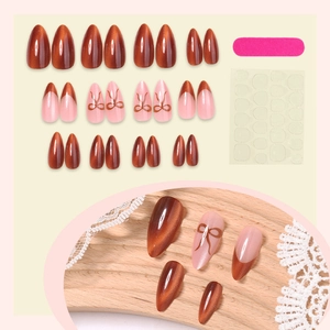 Faux ongles amande œil de chat avec design papillon français et kit de manucure complet
