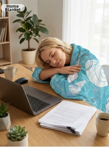 Detailed view of microfiber beach towel with ocean patterns in a cozy home office setting