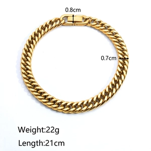18K gold plated stainless steel double layer Cuban and flat snake chain bracelet 21cm