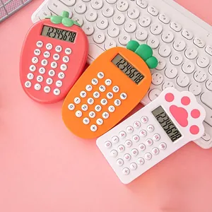 Cute Cartoon Calculator ABS 8-Digit LCD Display Portable Mini Desktop For Students Office Cat Paw Strawberry Carrot