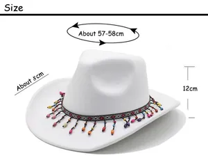 Size chart for wool western cowboy hat with brim width and crown height dimensions
