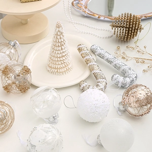 Champagne Gold White Christmas Ornaments Glitter Artificial Pearl Hanging Pendants Tree Decoration Party Holiday Elegant Style