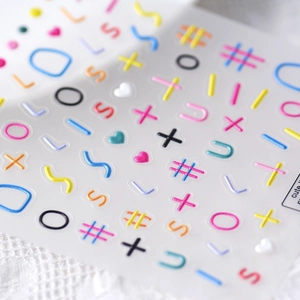 Adesivi per unghie 3D in rilievo stile giapponese con cuori colorati e lettere