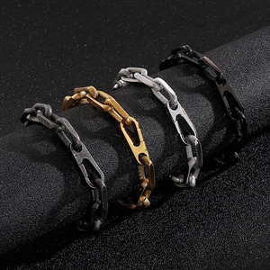 Minimalist paperclip titanium steel bracelets for men in grey, gold, silver, and black