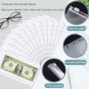 Translucent A6 PVC 6-hole binder zipper pockets for organizing cash and bills