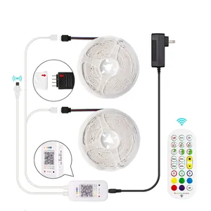 Smart RGB LED light strip kit with app control, music sync, remote and power adapter