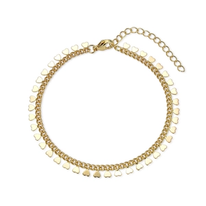 Elegant gold-plated brass chain bracelet with minimalist solid heart charms and lobster clasp