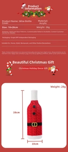 Detail of Santa Claus wine bottle cover with knit texture and 10x28cm size chart