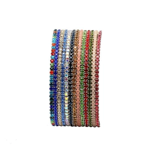 Detail shot of 2.0mm multi-color elastic crystal bracelets with shiny rhinestone settings