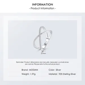 Minimalist S925 sterling silver crisscross ring featuring a sparkling zircon paved band