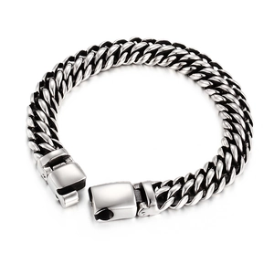 Bracelet gourmette lourd pour homme en acier inoxydable argenté avec fermoir sécurisé