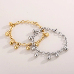 Women Stainless Steel Ball Pendant Bracelet High Polished Rolo Chain Trendy Minimalist Elegant Jewelry Gift