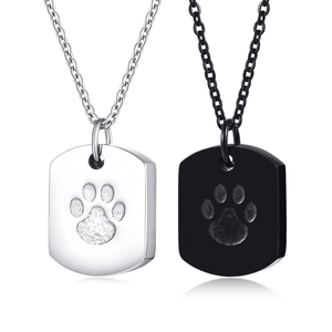 Stainless steel cremation urn necklaces with paw print pendants in silver and black finish
