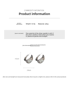 Detailed view of silver C-shaped chunky hoop earrings with 4.5cm x 3.8cm dimensions