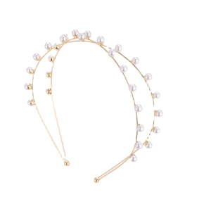 Elegant gold metal double-layered headband with white pearls for women hair styling