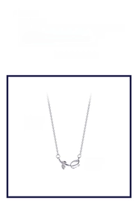 Detailed view of silver tulip pendant necklace with measurements 40.1cm plus 5.3cm