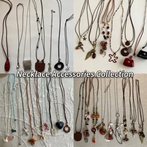 Long Pendant Necklace With Leather Cord Alloy Metal Wood Beads Vintage Bohemian Style Adjustable Sweater Chain For Women