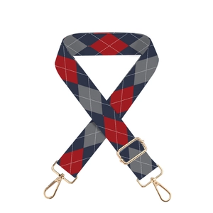 Adjustable argyle print polyester replacement shoulder strap with gold metal buckles