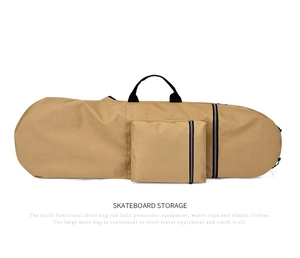 Waterproof khaki skateboard storage bag with handle and multi-layer zipper detail
