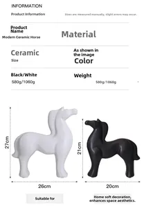 Size chart showing large and small ceramic horse statues in black and white finish