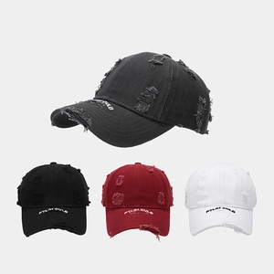 Distressed Baseball Cap Cotton Ripped Vintage Letter Embroidery Adjustable Sun Protection Streetwear Unisex Hat