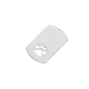 Mirror polished stainless steel rectangle dog tag with hollow paw print cutout