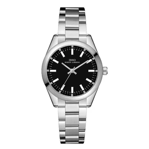 Classic silver stainless steel watch with black dial and minimalist bar indexes