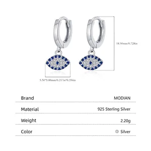 Detailed size specifications of S925 sterling silver eye-shaped hoop earrings with blue zircon