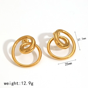 Spiral geometric stainless steel stud earrings with 18k gold plating 27.7mm size