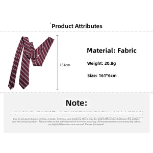 Detailed specs for burgundy striped necktie, 161cm long and 6cm wide, fabric material