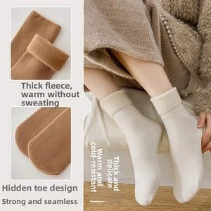Detailed view of thick fleece lining and seamless toe on thermal winter snow socks