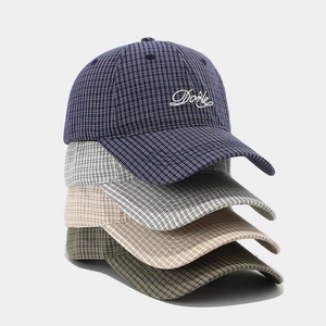 Plaid Cotton Baseball Cap Letter Embroidery Adjustable Vintage Casual Sun Hat Outdoor Sport Headwear