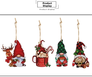 Set of 4 creative wooden Christmas gnomes with reindeer and hot cocoa motifs