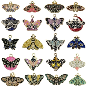Vintage Moth Butterfly Enamel Pendants Zinc Alloy Insect Charms Bohemian Celestial Moon Star Style DIY Jewelry Making Findings