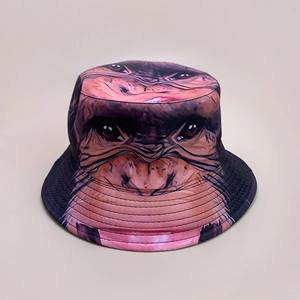 Close-up detail of double-sided gorilla print bucket hat showing fabric texture and seams